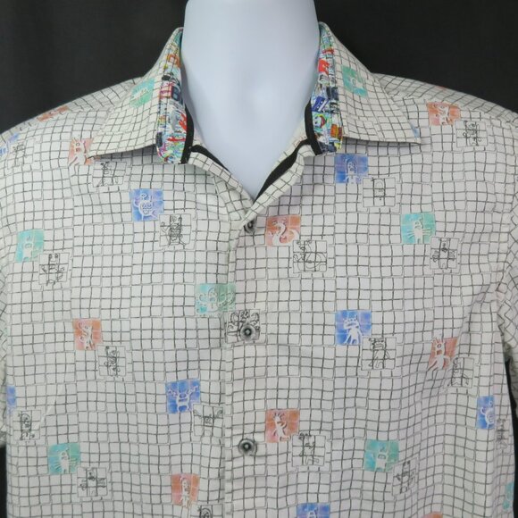 Robert Graham Shirt Alien Monsters Plaid Mens M Short Sleeve Cotton - Picture 2 of 12